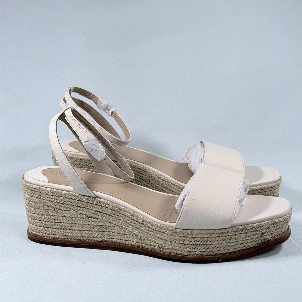 Laure Ralph Lauren Size-11B Leona Espadrille Platform Wedge Sandal Leather White